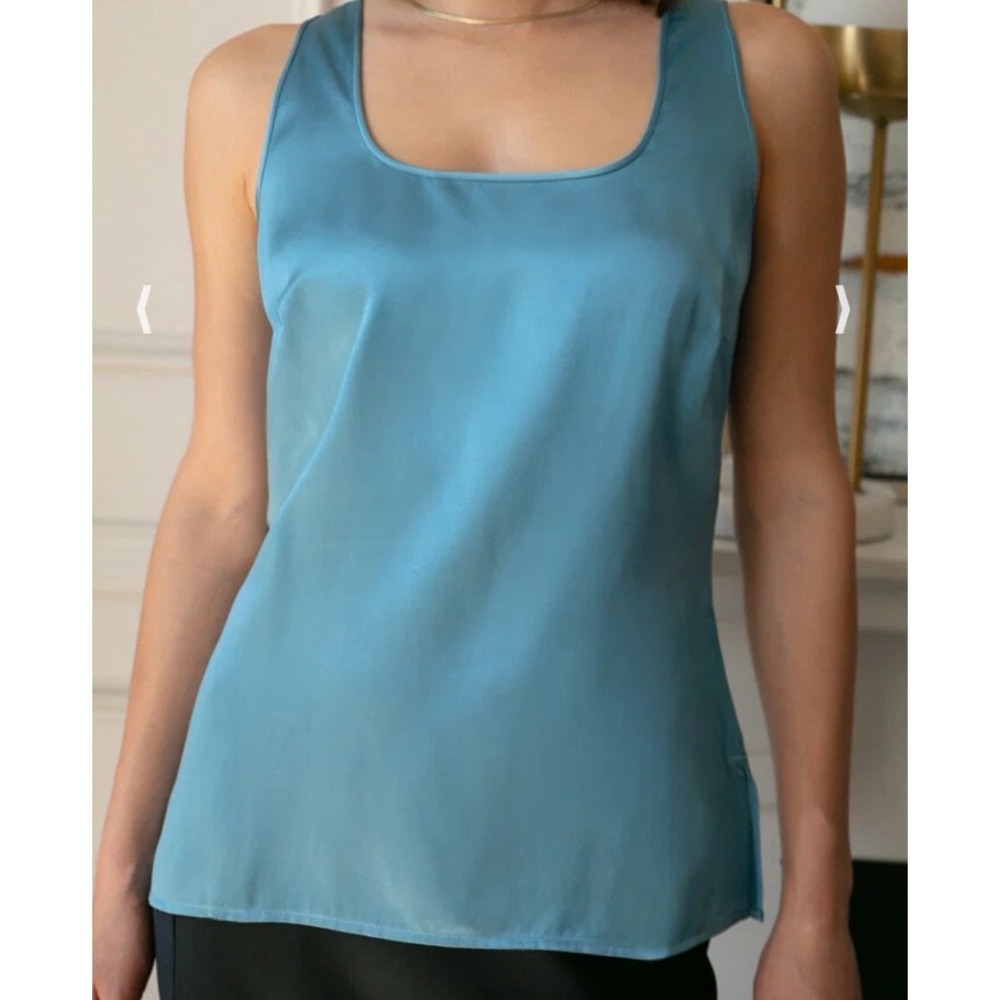 Ravella Fiora Silk Collection Riviera Blue Tank Top Blouse Size S/6